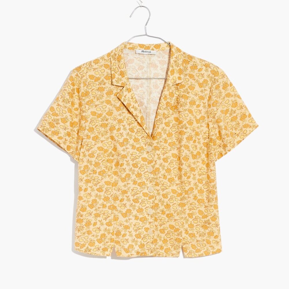 Madewell Linen-Blend Short-Sleeve Shirt in Florentine Floral -Yellow -medium